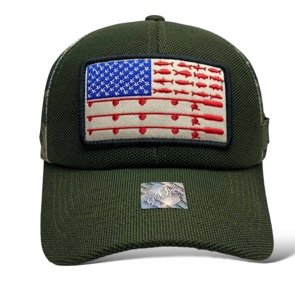 American Flag Embroidered Patch Camo Baseball Cap, Outdoor, Fishing